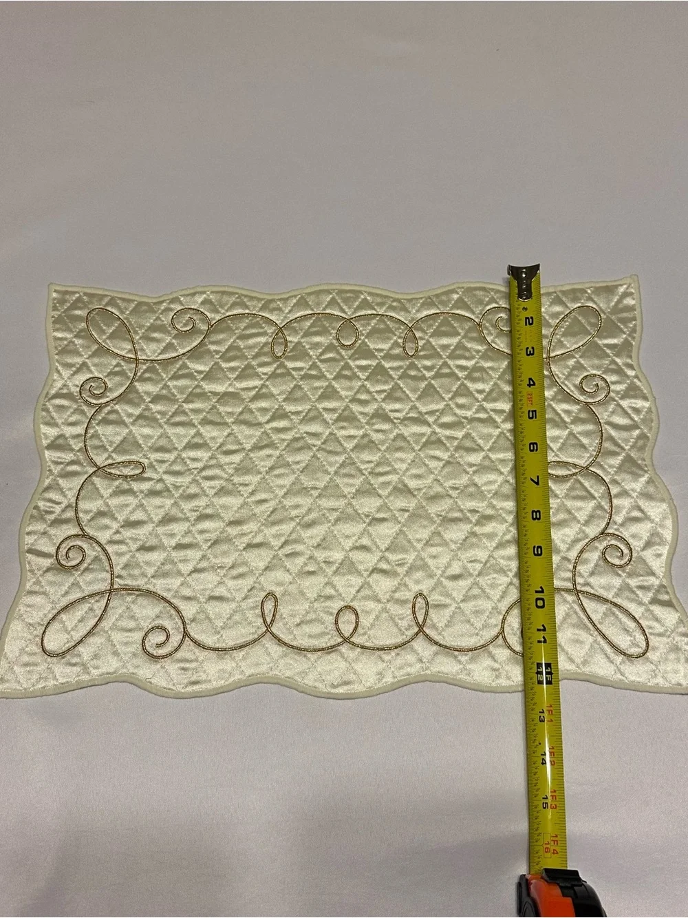 Martha Stewart Cream Quilted Placemat Set with Gold Scroll Embroidery set of 10
